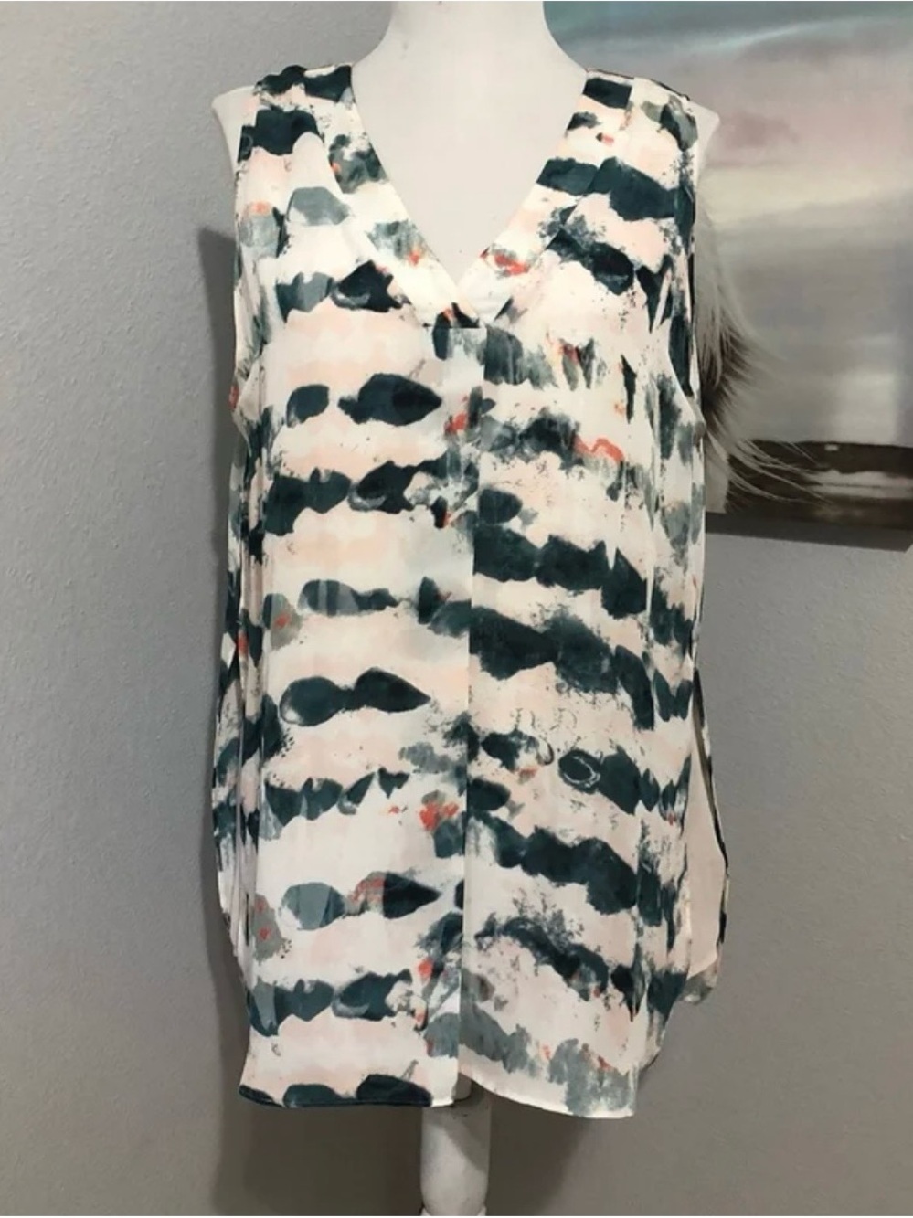 CAbi Gelato Watercolor Pink Green Tunic Sleeveless Top Style 5035 Size Small